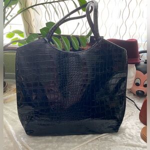 SOLD! VINTAGE NEIMAN MARCUS  BLACK ALLIGATOR PATENT LEATHER SHOULDER TOTE BAG